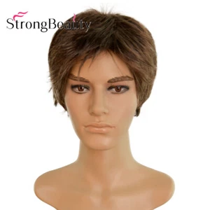 Handsome Men's Man Short Brown Mixed Fluffy Cosplay Natural Hair Wigs  Wigs - Picture 1 of 4