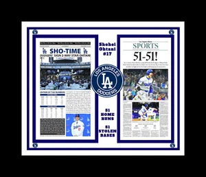 LOS ANGELAS DODGER SHOHEI OHTANI SIGNS W/DODGERS @51/51 MATTED PIC NEWSPAPERS #1 - Picture 1 of 1