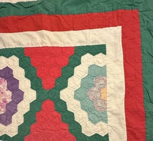 Vintage Cutter Quilt Piece 22” X 25” Grandma’s Flower Garden  Christmas  #6 - Picture 1 of 11