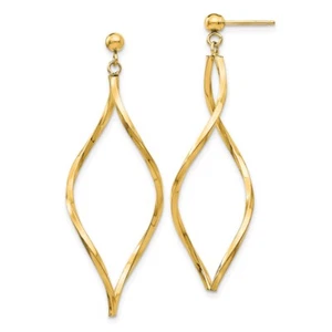 40mm 14K Yellow Gold Twisted Post Dangle Earrings - Picture 1 of 5
