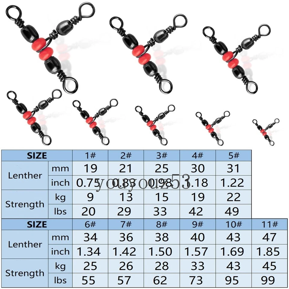 50pcs 3 Way Fishing Rolling Brass Barrel Triple T-Turn Swivels Bearing Connector - Image 1 of 4