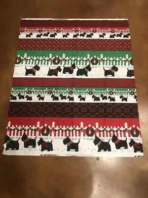 Daisy Kingdom Christmas Scottie Sampler fabric panel Black Scottish Terrier - Image 1 of 2