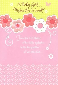 Congratulations New Baby Girl Pink Flowers Hallmark Greeting Card  - Picture 1 of 3