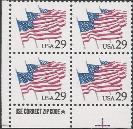 Zip Block of 4 stamps - Scott 2531 - 29 cent - Flags of the U.S. - 1991 - MNH - Image 1 of 1
