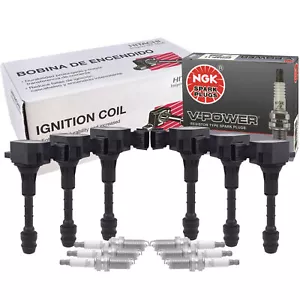 Hitachi 6 Ignition Coils & NGK 6 V-Power Spark Plugs Kit For G35 M35 350Z VQ35DE - Picture 1 of 1
