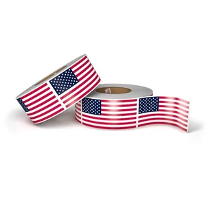 3,000 Waterproof American Flag Stickers - 1.25" X 2.125" Patriotic USA Labels - Picture 1 of 4