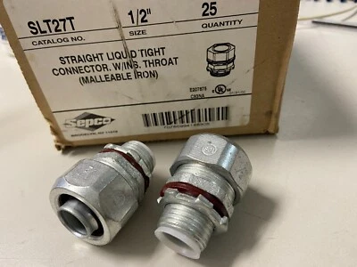 box of 25 Sepco SLT27T 1/2" Straight Liquidtight Conduit Connect Iron Ins Throat