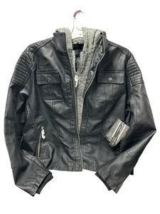 ROYALTY FOR ME BLACK FAUX LEATHER Vest FAUX FUR LINING Sz 2XL Biker Style - Picture 1 of 14