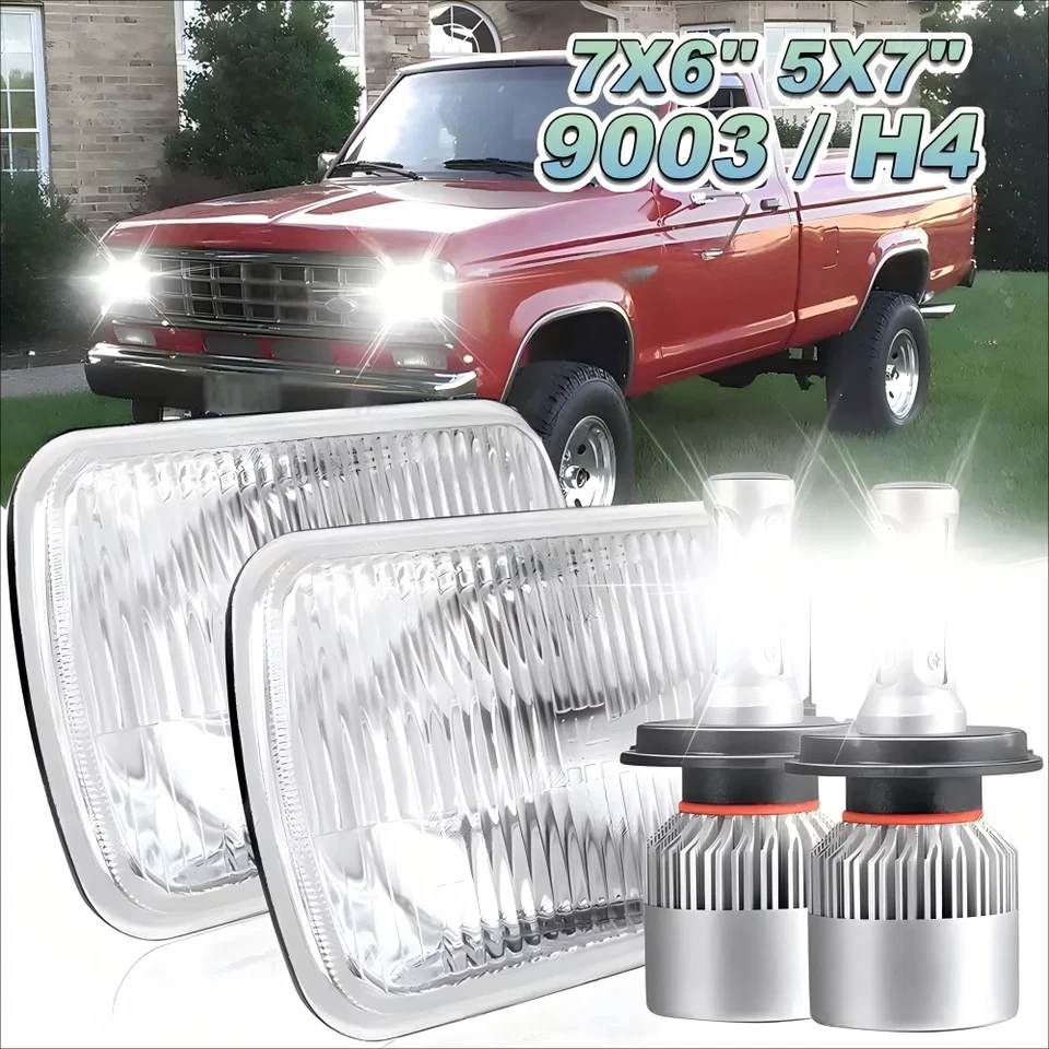 Par de faros LED cuadrados de vidrio de 7X6 pulgadas para Ford Ranger 1983-1988 haz alto/bajo A Foto 1 de 4