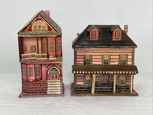 Vintage Straw Trinket Jewelry Box House Mansion Balsa Wood Miniature SET OF 2 - Picture 1 of 9