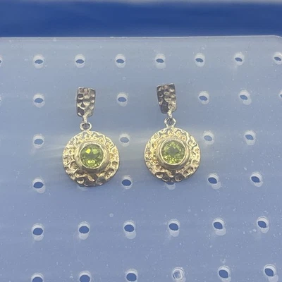 Pendientes colgantes martillados de plata de ley 925 GFJ peridoto gema verde estilo artesanal Foto 1 de 4
