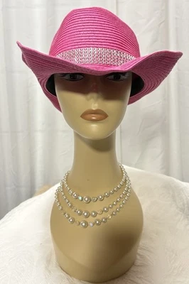 Sombrero de Vaquera Mary Kay Rosa con Banda Bling Talla M-L Sombrero Ala Ajustable Foto 1 de 4