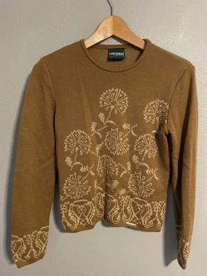 Geiger Sweater Womens 36 Brown Pure New Wool Floral Knit Pullover Austria Cozy - Image 1 of 4