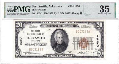 $20 1929 T1 National FORT SMITH Arkansas AR 🇺🇸 PMG 35 Very Fine! 🇺🇸 - Image 1 of 2