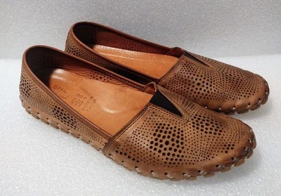 Spring Step Hasdo Women's 40 Brown Leather Slip-On Flat Moccasin Loafers Shoes - Image 1 of 4