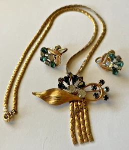 Collar y Pendientes Vintage B y N Relleno de Oro 15" Estrás Azul 1/20 12K - Imagen 1 de 8