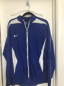 Under Armour Mens Track Jacket sz Large Royal Blue White Full Zip - Picture 1 of 5