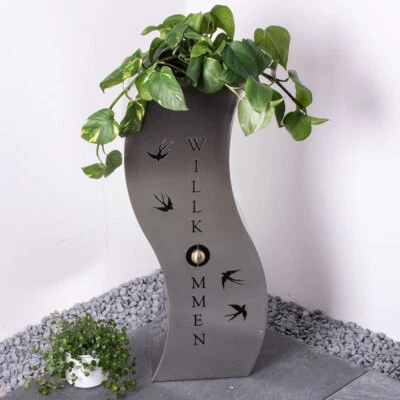 Blumen Topf Ständer Hof Terrassen Pflanzen Säule Kasten Box Edelstahl Willkommen - Bild 1 von 4