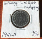 German 3Rd Reich 1941 A  1 Reichspfennig Wwii Coin