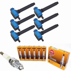 NGK Spark Plugs + Blue Ignition Coils for Chrysler Dodge Jeep Ram 3.2/3.6L V6 - Picture 1 of 5