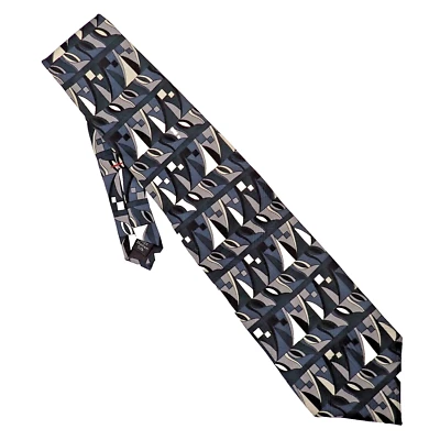 Corbata Henry Grethel EE. UU. Negra Blanca 4"x58" Moderna Geométrica 100% Seda EC Foto 1 de 4