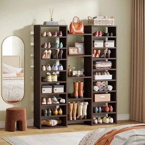 59-Inch Tall Wood Shoe Rack Large Capacity Storage Organizer for Entryway Closet - Picture 1 of 9