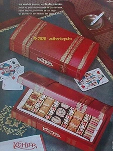PUBLICITE KOHLER CHOCOLAT COFFRET CUIR ROUGE CARTES A JOUER DE 1964 FRENCH AD - Picture 1 of 1
