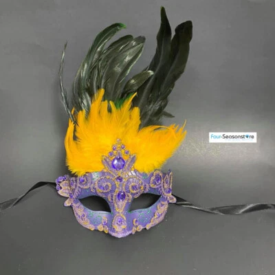 2024 MARDI GRAS Women Party Masquerade Mask Gems & Peacock Feathers M8339PPG - Image 1 of 4