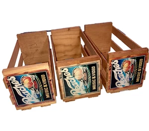 Vintage Peaches Music Wooden Crates  8 Track Tapes Lot of 3 12"x6x5 - Picture 1 of 8