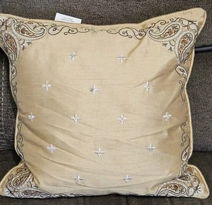 Park Avenue Luxury Decorative Pillow Gold Tone With Brown Accents & Beads. - Picture 1 of 7