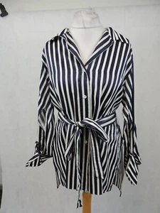 Zara Striped Belted Tunic Top Dress Navy/White RRP £59.99 UK M LN036 AA 06 - Picture 1 of 5