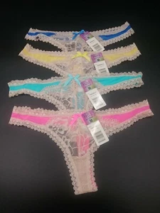 2 HERS BY HERMAN 2pk Womens Nude Lace Trim Thong Yellow&Blue Pink & Teal Med Z44 - Picture 1 of 4