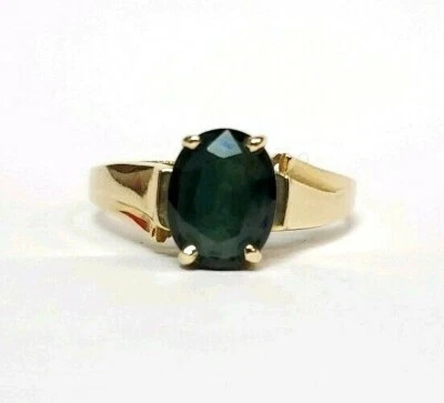 Anillo de oro amarillo de 14K con diopsido verde negro oscuro talla 9 1/4 Foto 1 de 4