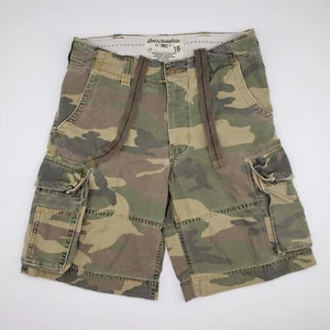 Abercrombie Fitch Cargo Shorts Heavy Drawstring Zip Woodland Camo Boys Youth 16 - Picture 1 of 21
