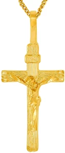 INRI Crucifix 24k Gold Plated Cross Jesus Pendant Necklace Gifts for Women Men - Picture 1 of 7