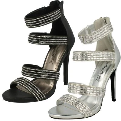 Ladies Anne Michelle Strapy Zip Up Heeled Party Shoes 'F1R0410'