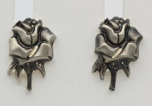 Pendientes De Rosa 925 Plata De Ley Con Parte Oxidada Aretes De Plata - Imagen 1 de 9