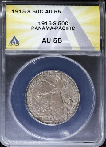1915-S 50C Panama-Pacific Exposition Commemorative Half Dollar ANACS AU 55 Cover