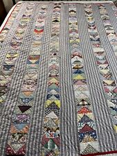 Vintage Handmade Hand Quilted Feed Sack Flying Geese Quilt 56x74 #75