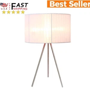 Brushed Nickel Tripod Table Lamp w/Pleated Silk Sheer Shade Home Bedside Lamp - Picture 1 of 4