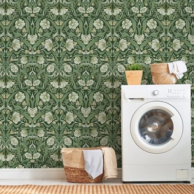 2 Rolls Boho Green Floral Wallpaper Peel And Stick Cabinet Sticker 17X393" - Image 1 of 4