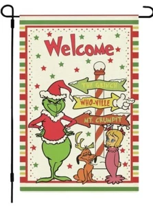 Grinch Welcome Garden Yard Flag Christmas Decorations Outdoor 12.5"X18" NEW - Picture 1 of 6