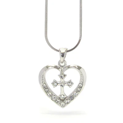 Collar Colgante Corazón Cristal con Cruz Oro Blanco Foto 1 de 4