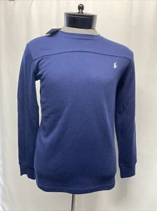 Polo Ralph Lauren Shirt Boys L/G (14/16) Blue Long Sleeve Waffle Knit Logo Top - Picture 1 of 12