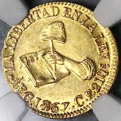 Moneda de oro 1/2 Escudo Culiacán 1867-C NGC MS 63 México Mint State (24021703C) Foto 1 de 4