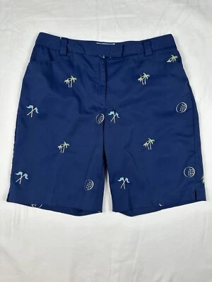 Coral Bay Women's Golf Flat Front Embroidered Shorts Palm Trees Navy Blue Size 8 - Image 1 of 4