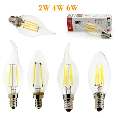 2w 4w 6w Led Filament Bulb E14 Vintage Edison Cob Candle 220v Bulbs Warm White - Image 1 of 4