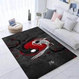 Japanese Art Rug, Samurai, I Love Japan, Yin Yang Fish, Koi Fishes, - Picture 1 of 6