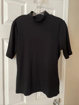 INC International Concepts Women Short sleeve gorgeous black Mock Pullover Sz L - Image 1 of 3