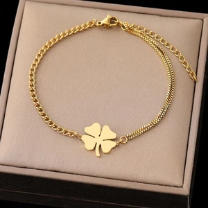 Stilvolles Edelstahl Armband mit Glücksklee Anhänger für tägliche Eleganz - Bild 1 von 26